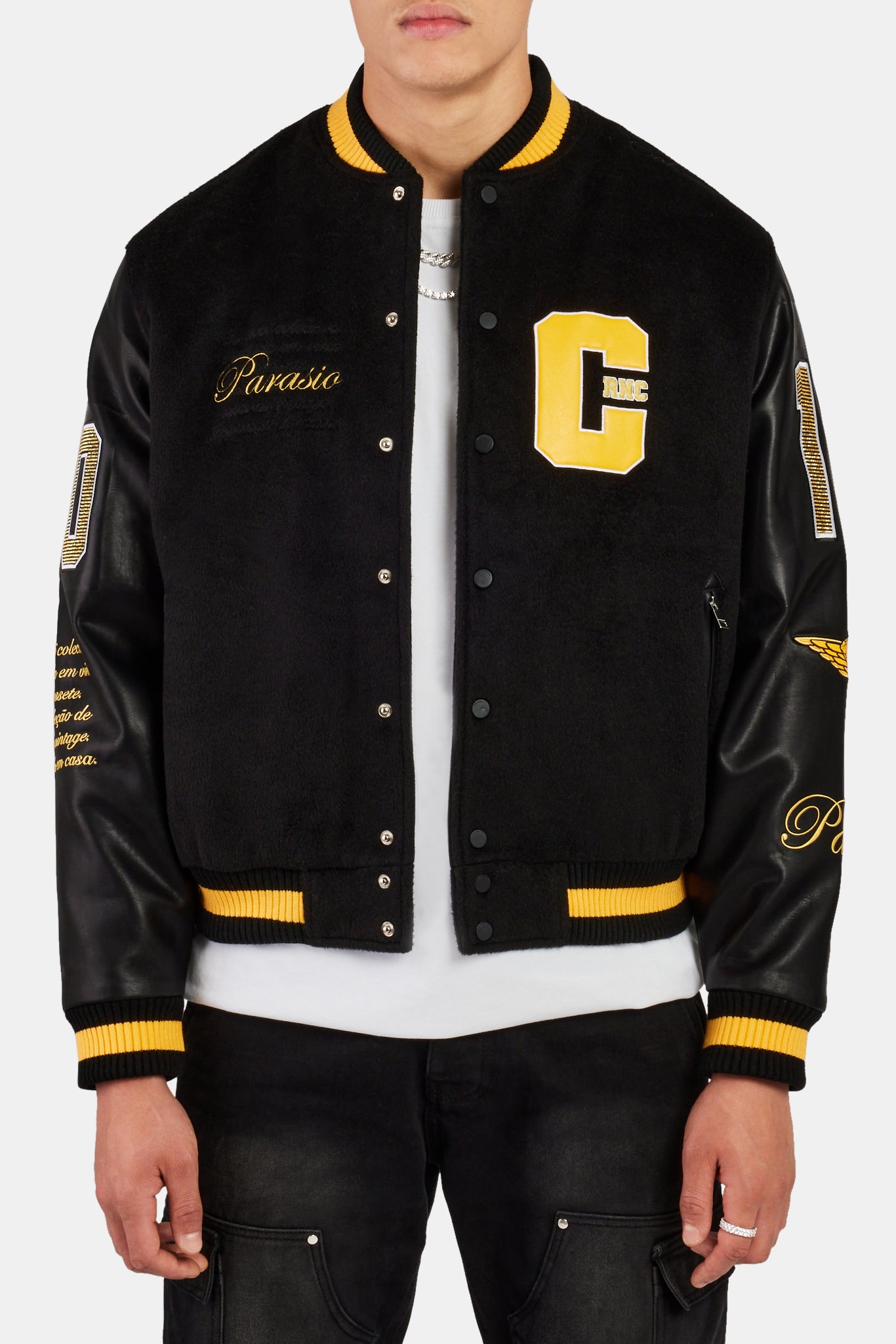 Champions Varsity Bomber Black Mens Outerwear Shop Bomber Jackets at CERNUCCI.COM Cernucci