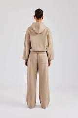 Rope Embroidery Wide Leg Jogger - Taupe