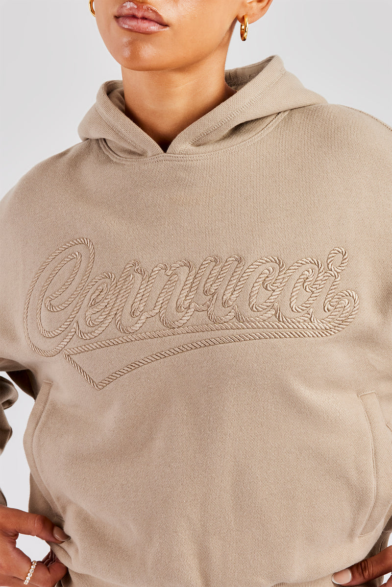 Rope Embroidery Oversized Hoodie - Taupe