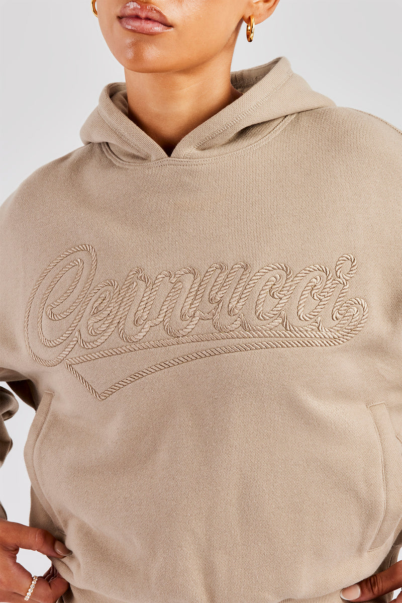 Rope Embroidery Oversized Hoodie - Taupe