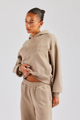 Rope Embroidery Oversized Hoodie - Taupe