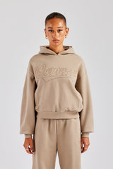 Rope Embroidery Oversized Hoodie - Taupe