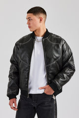 Contrast Stitch PU Bomber Jacket