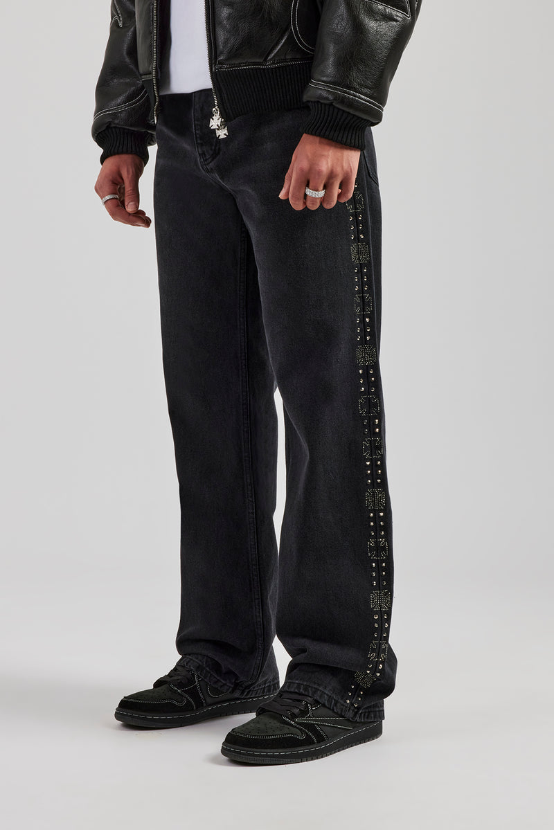 Embellished Relaxed Fit Jean - Washed Black