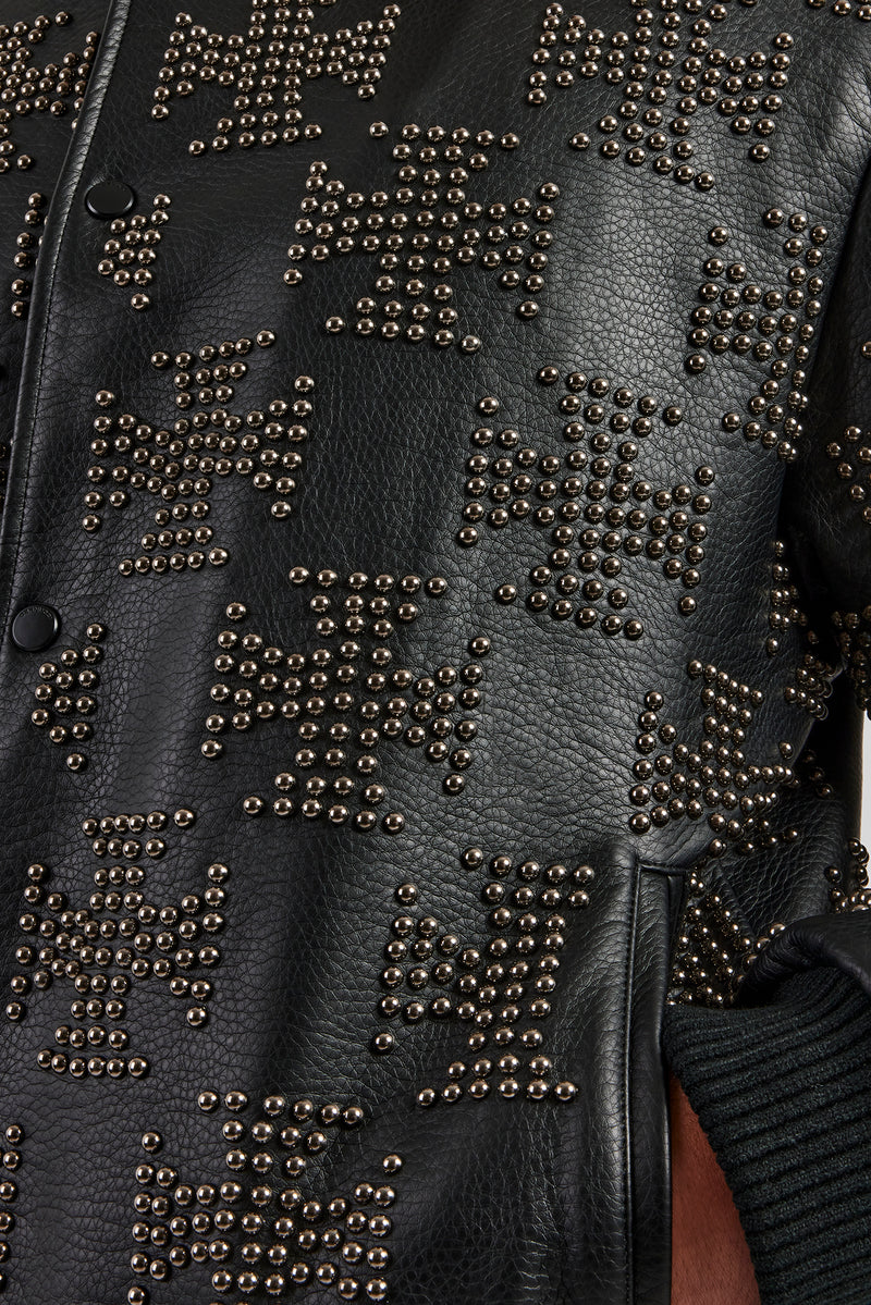 Studded Oversized PU Bomber Jacket