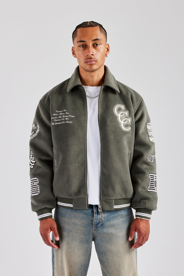 Oversized Applique Harrington Jacket - Grey