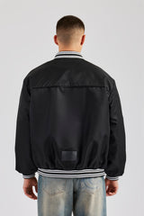 Oversized 17 Nylon Applique Bomber Jacket - Black