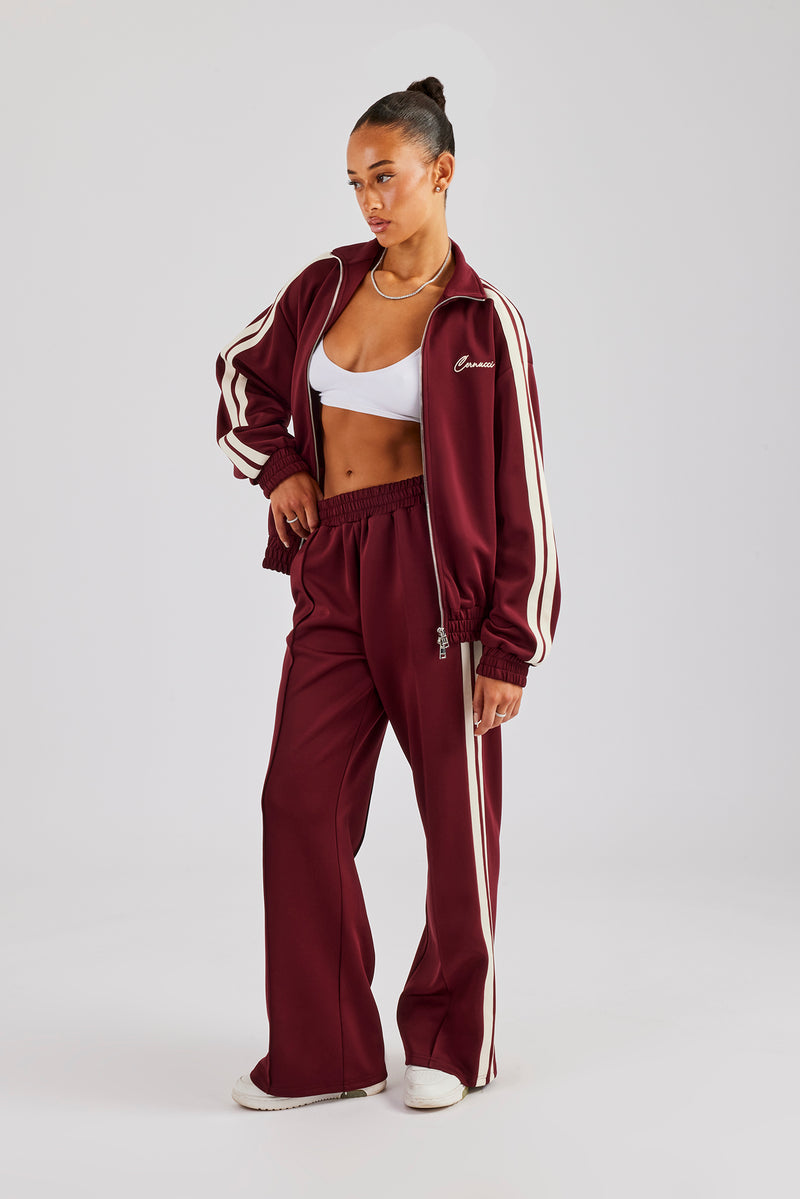 Funnel Neck Taping Zip Through Tracksuit  - Burgundy