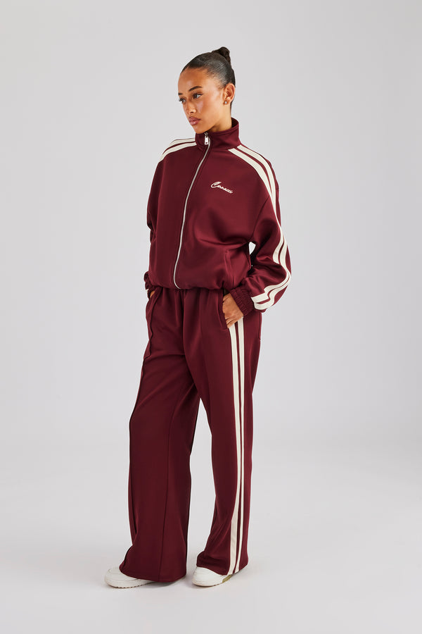 Funnel Neck Taping Zip Through Tracksuit  - Burgundy