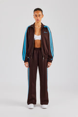 Funnel Neck Blue Taping Zip Through Tracksuit - Chocolate