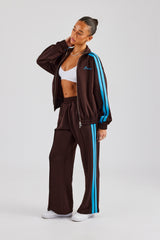 Funnel Neck Blue Taping Zip Through Tracksuit - Chocolate