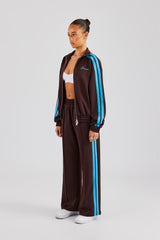 Funnel Neck Blue Taping Zip Through Tracksuit - Chocolate