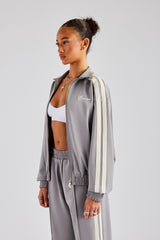 Funnel Neck Taping Zip Through Track Jacket - Grey