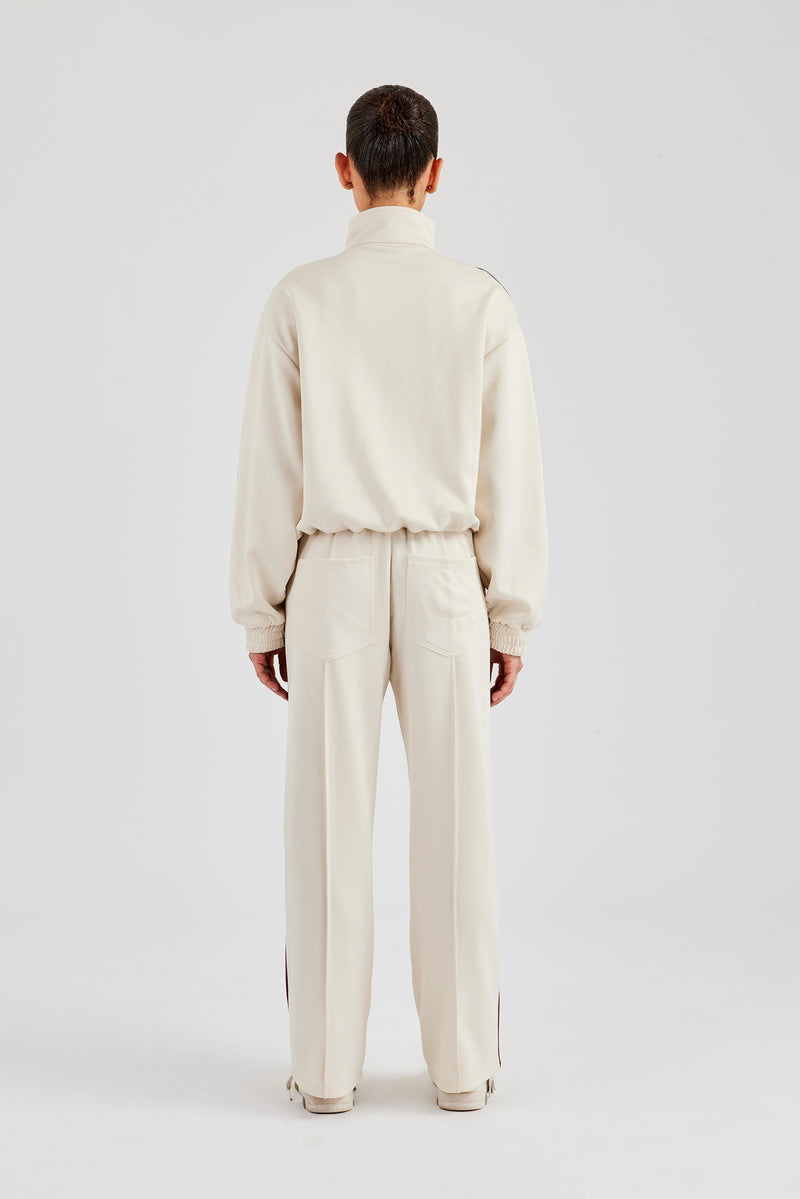 Funnel Neck Burgundy Taping Zip Through Tracksuit - Off White