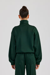 Funnel Neck Taping Zip Through Track Jacket - Bottle Green