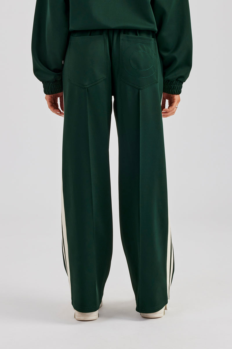 Taping Wide Leg Track Pant - Bottle Green