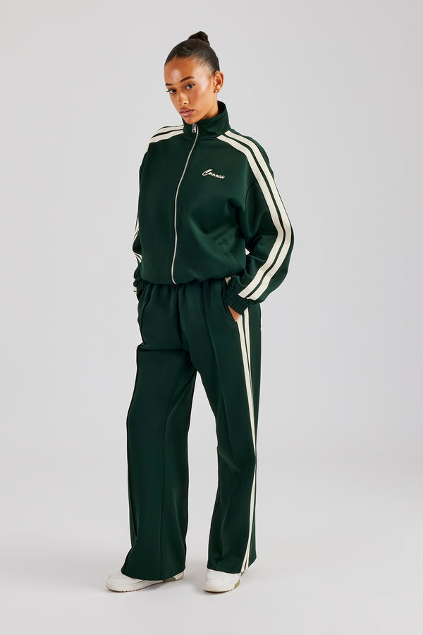 Funnel Neck Taping Zip Through Tracksuit  - Bottle Green