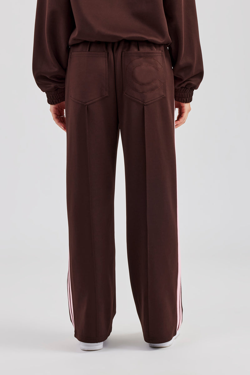 Pink Taping Wide Leg Track Pant - Chocolate