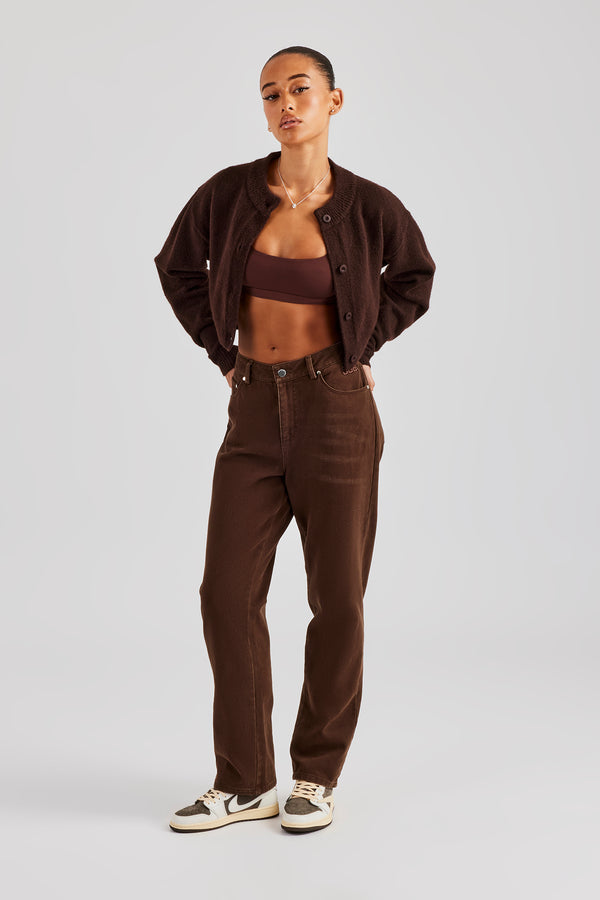 Twill Embroidered Trouser- Chocolate