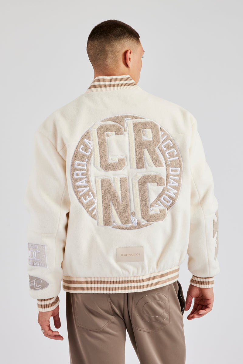 Badge Varsity Bomber Jacket - Off White