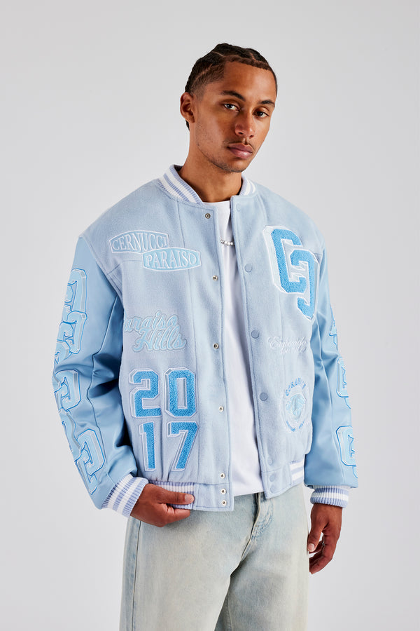 Initial Varsity Bomber Jacket - Light Blue