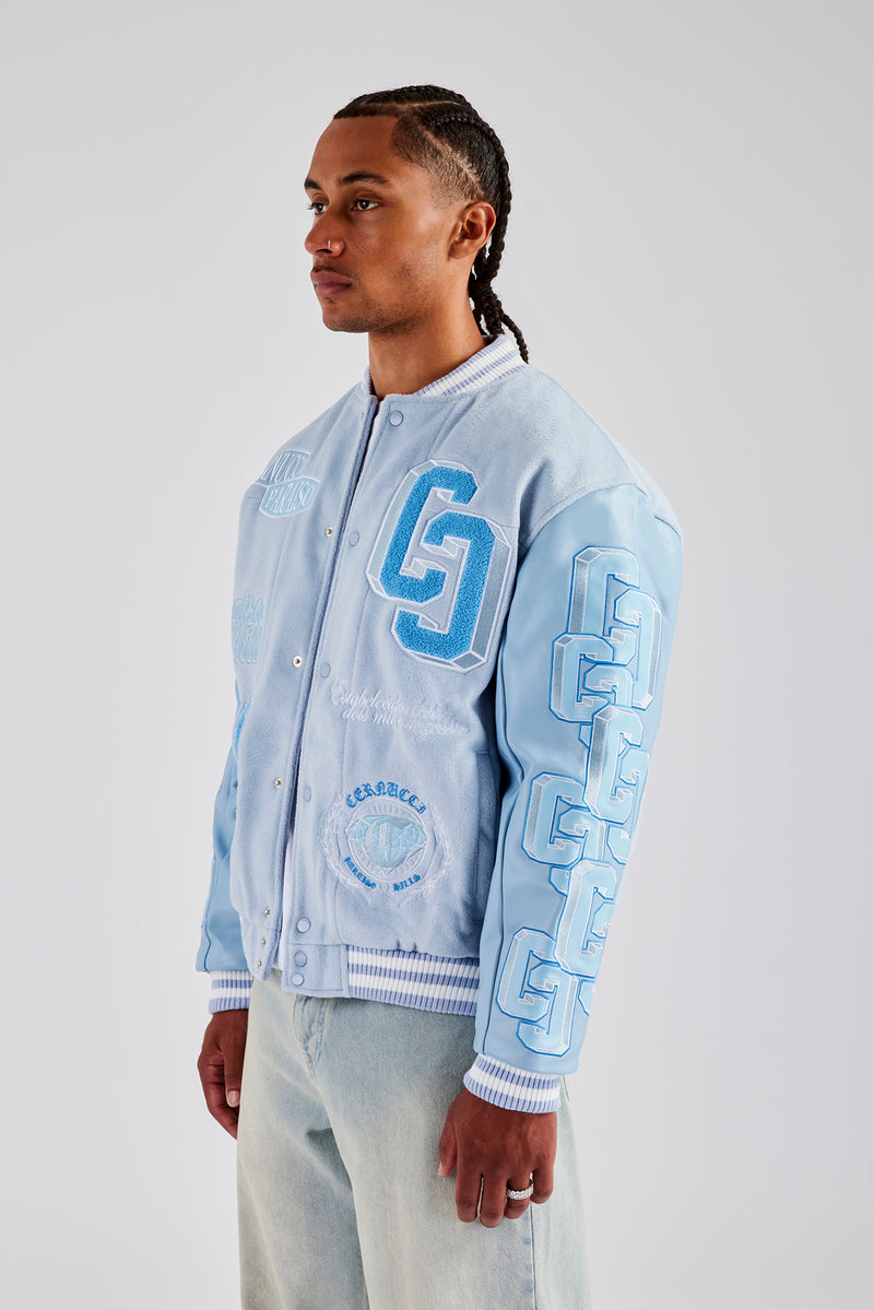 Initial Varsity Bomber Jacket - Light Blue