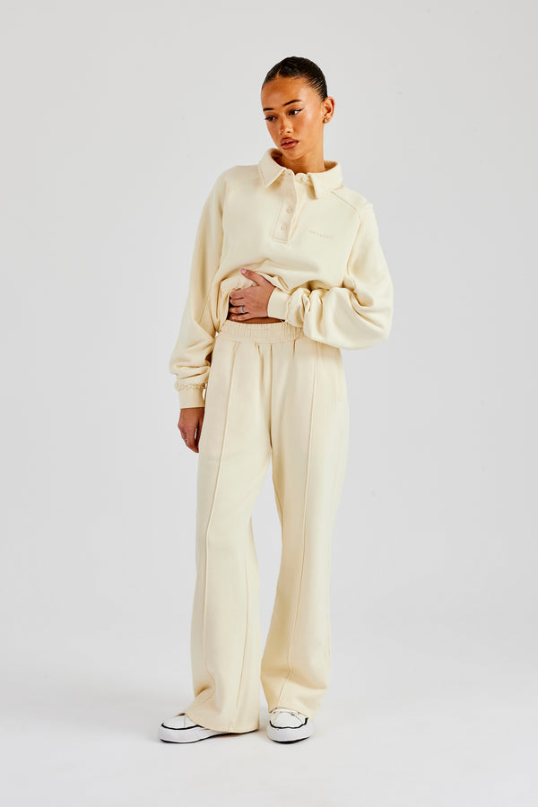 Washed Polo Sweatshirt & Wide Leg Jogger - Butter Yellow