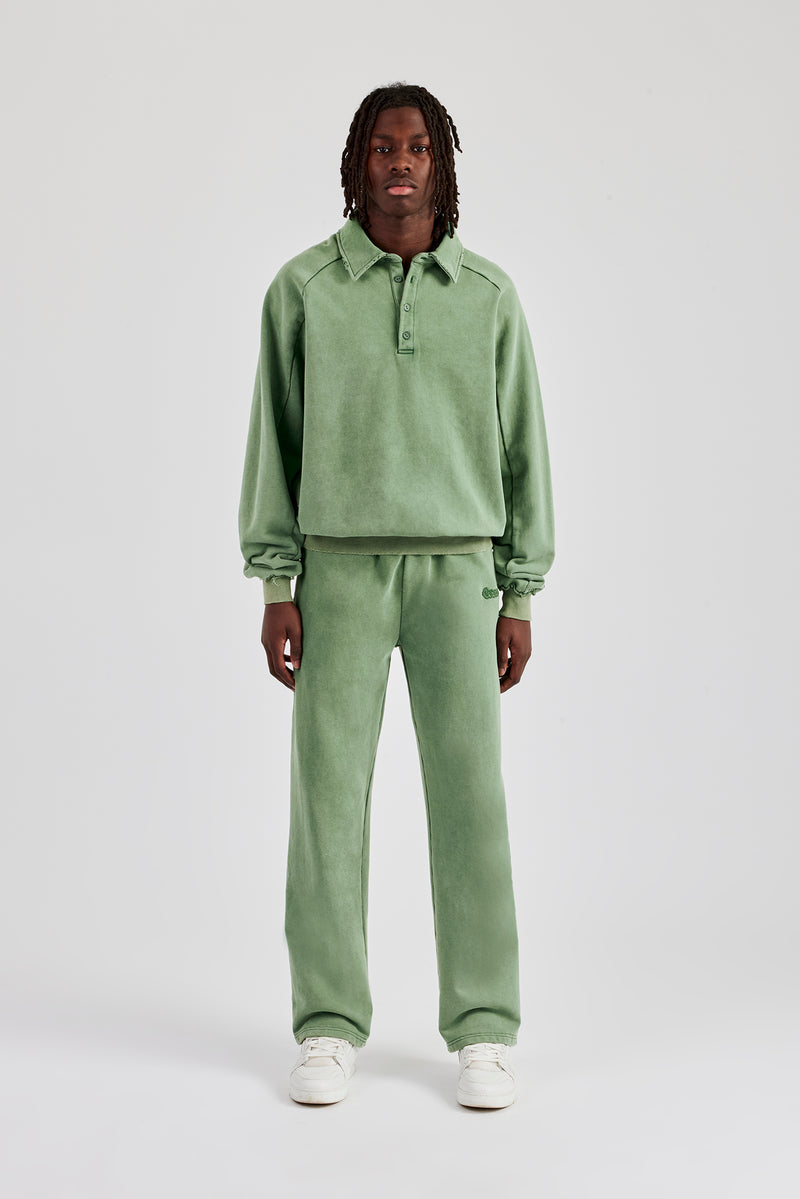 Washed Polo Sweatshirt & Straight Leg Jogger - Washed Green