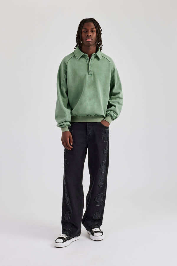 Washed Polo Sweatshirt - Washed Green