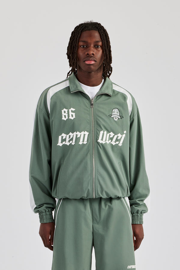 Nylon Panelled Logo Track Jacket - Green