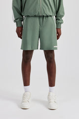 Nylon Panelled Relaxed Track Short - Green