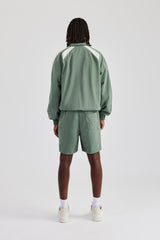 Nylon Panelled Relaxed Track Short - Green