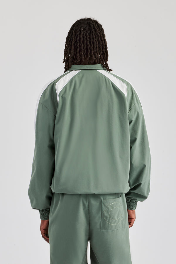 Nylon Panelled Logo Track Jacket - Green