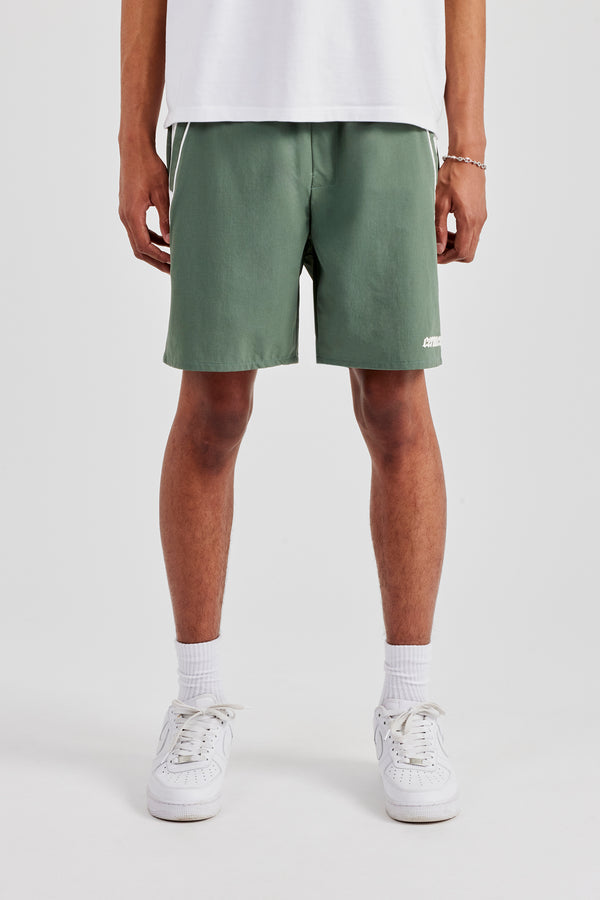 Nylon Panelled Relaxed Track Short - Green