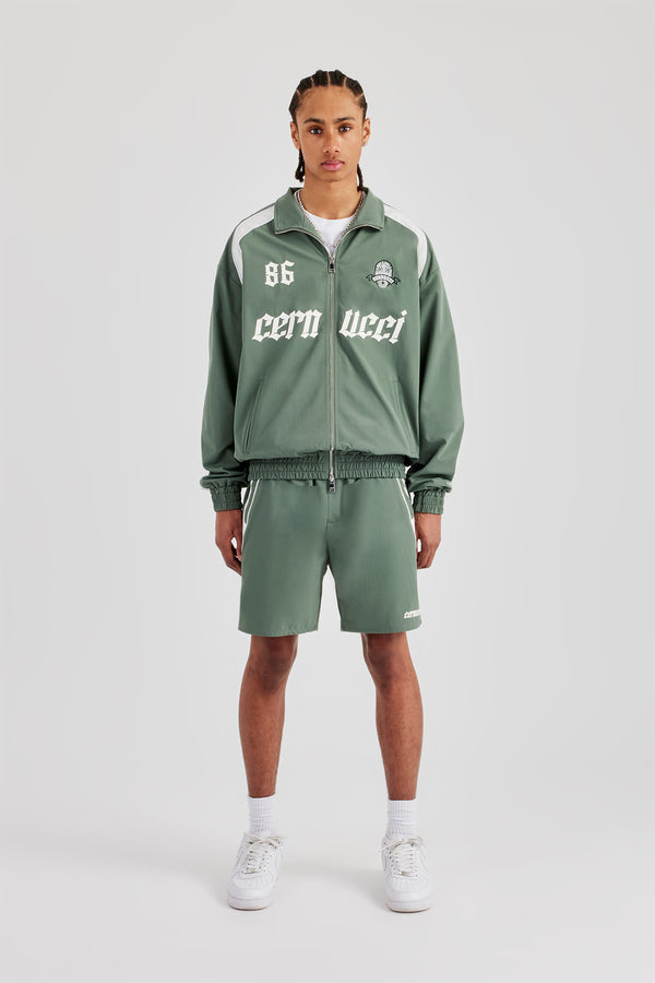 Nylon Panelled Logo Track Jacket & Short - Green