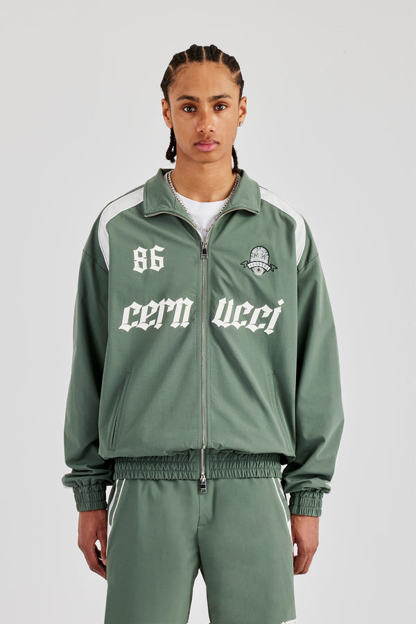 Nylon Panelled Logo Track Jacket - Green