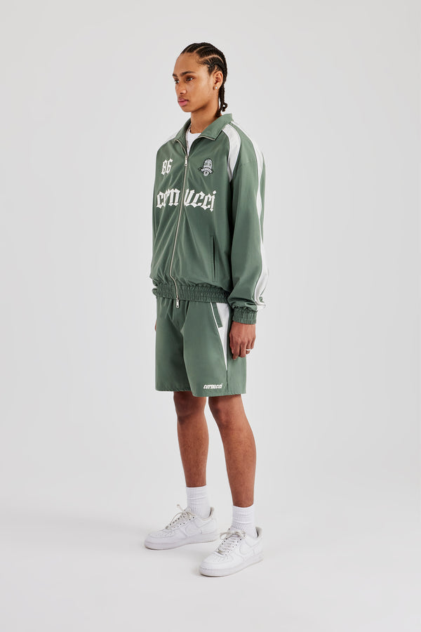 Nylon Panelled Logo Track Jacket & Short - Green