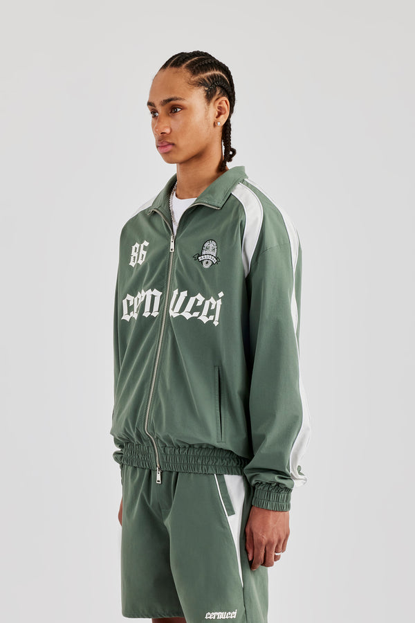 Nylon Panelled Logo Track Jacket - Green