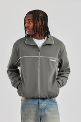 Piping Zip Through Jacket - Grey