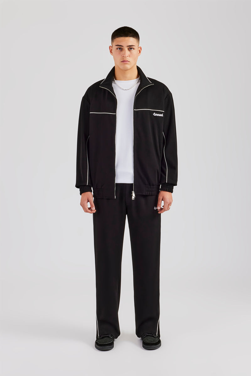 Piping Zip Through Jacket & Trouser - Black