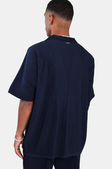 Short Sleeve Pleated Shirt - Navy