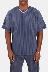 Oversized Pleated T-Shirt - Dusty Blue