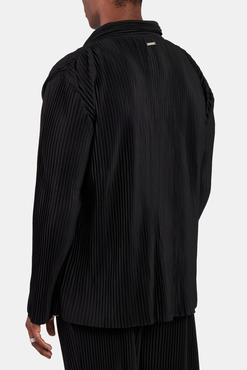 Pleated Collared Jacket  - Black