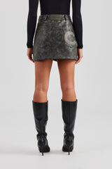 Washed PU Mini Skirt - Charcoal