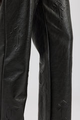 Embossed Cross Straight Leg PU Trouser - Black