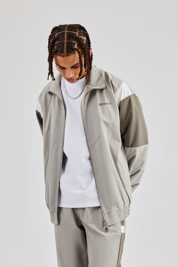 Nylon Colour Block Zip Through Jacket - Grey