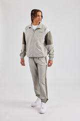 Nylon Colour Block Zip Through Tracksuit - Grey