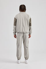 Nylon Colour Block Zip Through Tracksuit - Grey