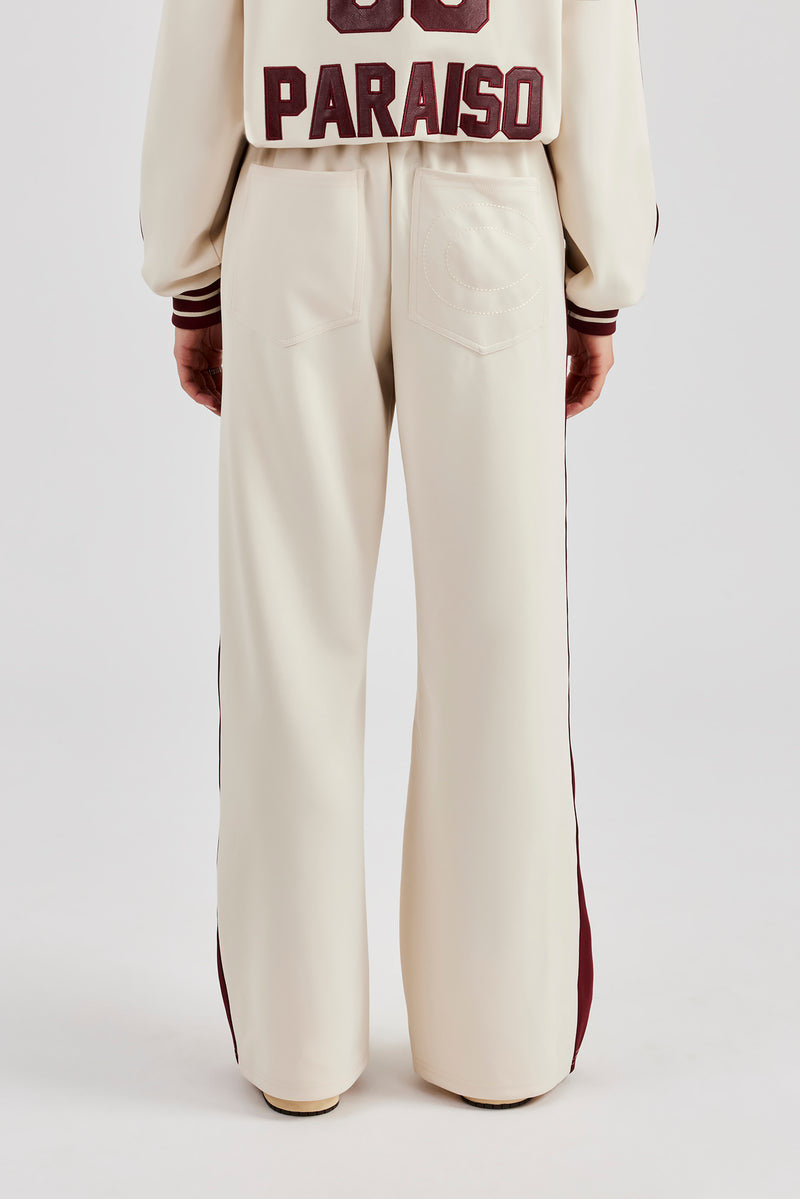 Varsity Contrast Panel Wide Leg Track Pant - Off White