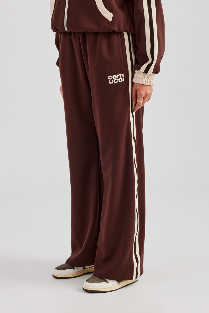 Colour Block Wide Leg Track Pant - Chocolate